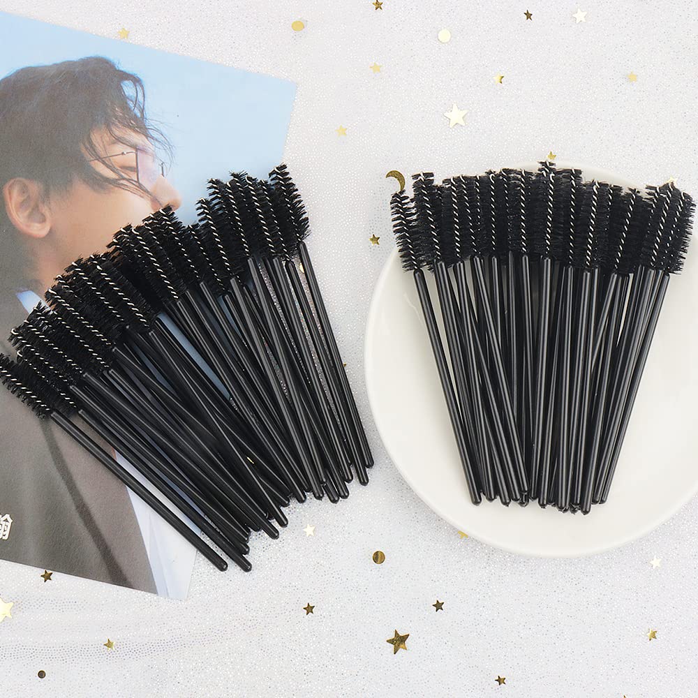 100 Pack Disposable Mascara Wands - Black Handle Eyelash Brushes for Professional Makeup Application, Lash Extensions & DIY Beauty (100pcs) - Perfect for Salons, Home Use & Travel Makeup Kits