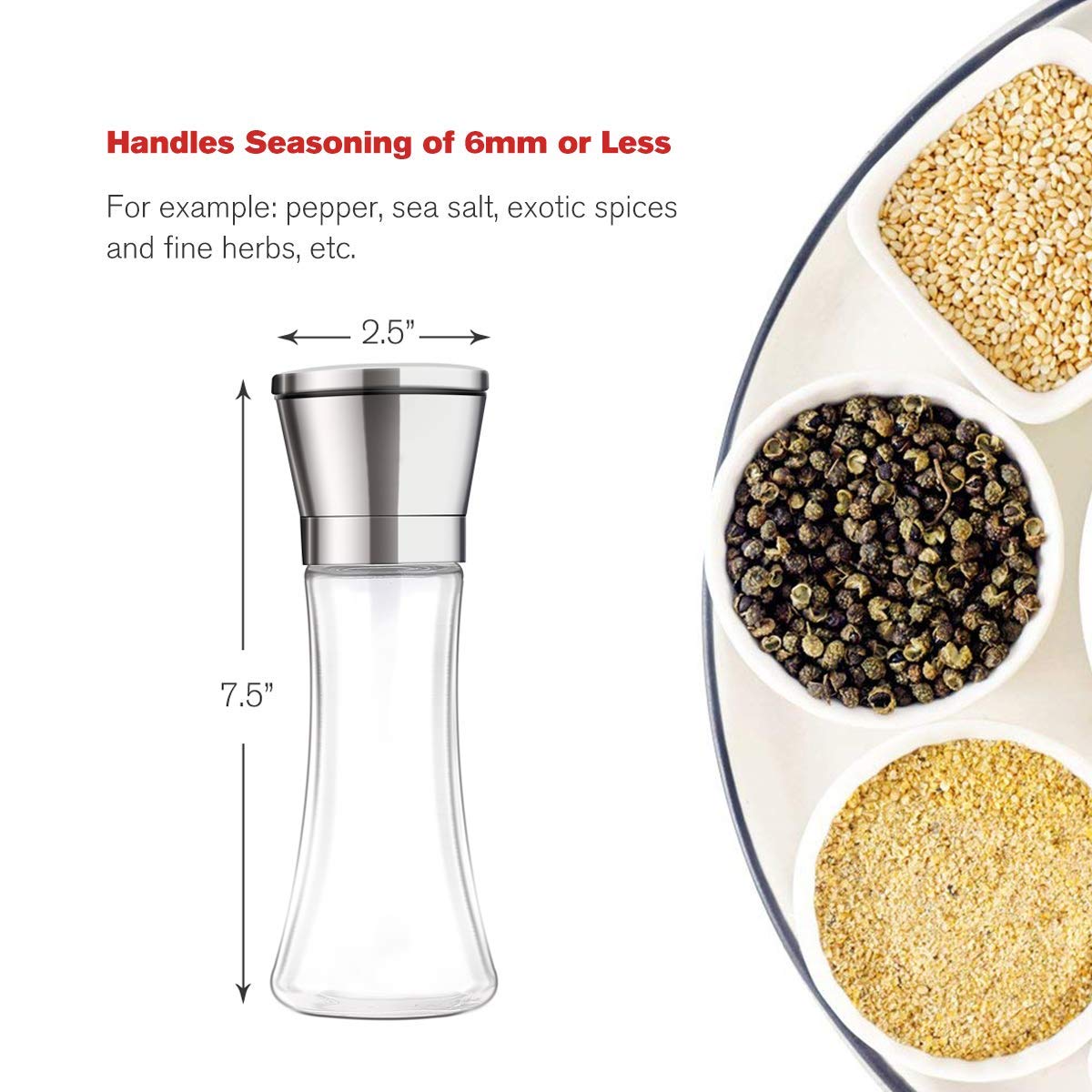 Premium Stainless Steel Salt and Pepper Grinder Set - Adjustable Coarseness with 5 Grinding Levels - Kitchen Spice Mill for Freshly Ground Seasoning - Perfect for Cooking, Baking, and Tabletop Use