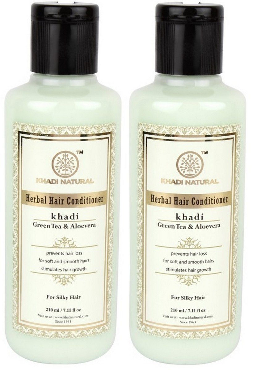 Khadi Naturals Green Tea & Aloe Vera Hair Conditioner - Restores Shine, Smoothness & Manageability - Tames Tangled Hair Naturally - Suitable for All Hair Types - Combo Pack (210 ml Each) - Perfect for Daily Hair Care & Salon-Quality Results at Home