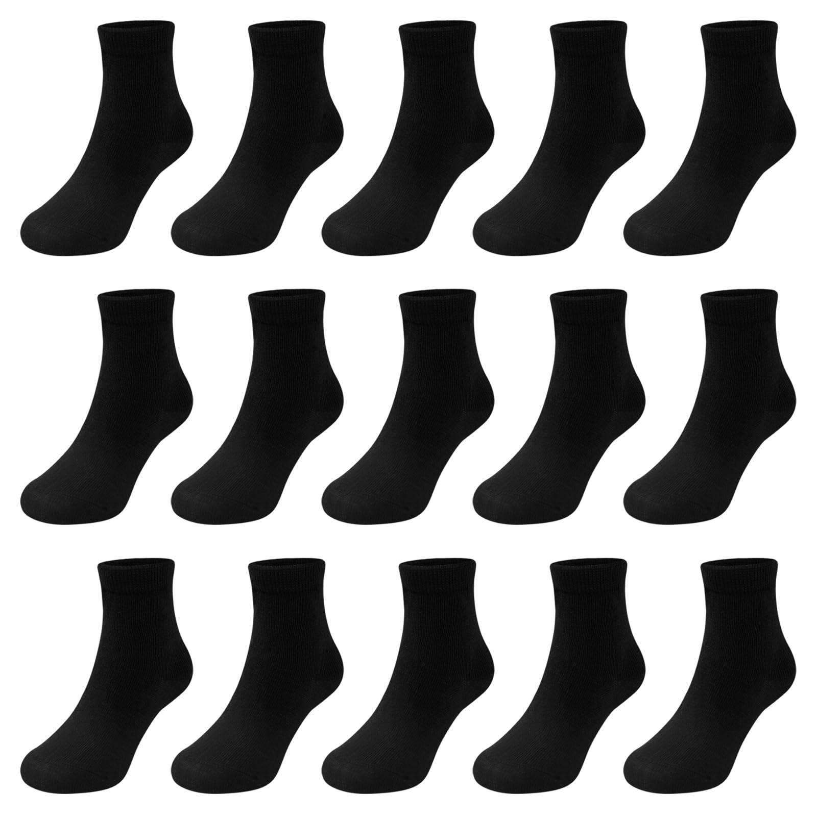 BOOPH 15 Pack Boys Girls Crew Dress Socks - Toddler Kids Athletic Ankle Socks for School, Sports & Everyday Wear - Soft Cotton Breathable Socks for Children