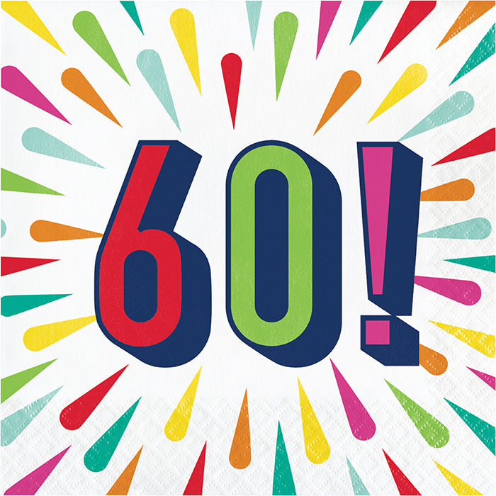 60-Pack Birthday Burst Luncheon Napkins - Colorful Party Paper Napkins for Birthday Celebrations, Baby Showers & Special Events