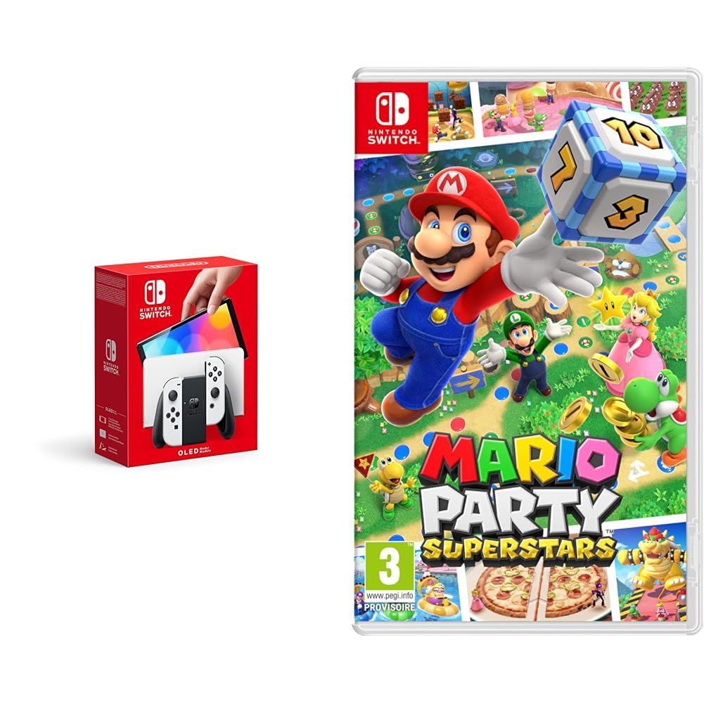 Nintendo Switch OLED Model Console with Dock & White Joy-Con Controllers + Mario Party Superstars Game Bundle - Perfect for Family Game Nights, Travel Entertainment & Multiplayer Gaming