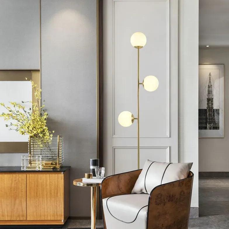 Modern Floor Lamp with 3 White Glass Spheres - Elegant Home Decor Lighting for Living Room, Bedroom, or Office