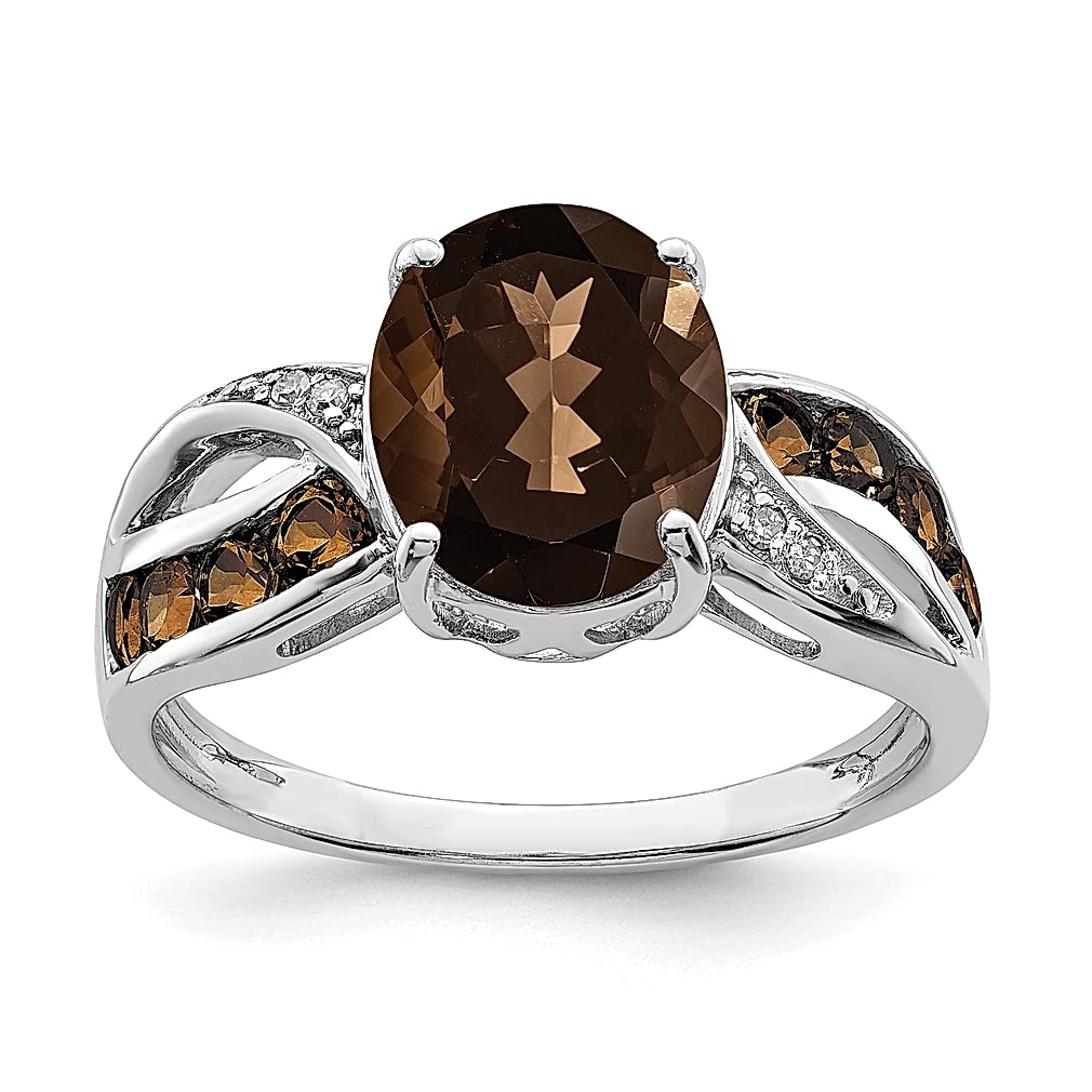 925 Sterling Silver Diamond & Smoky Quartz Ring for Women - Elegant Gemstone Fine Jewelry, Perfect Gift for Her - Ideal for Weddings, Anniversaries & Special Occasions