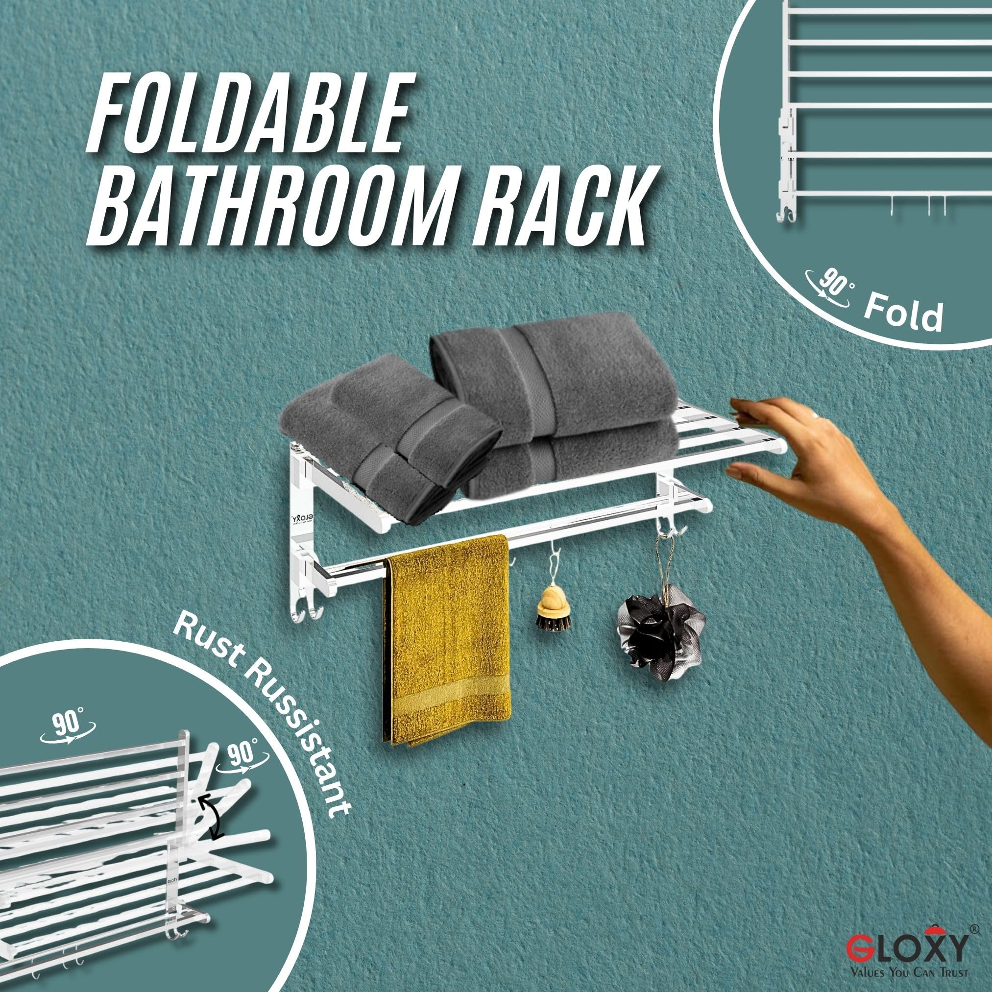 Stainless Steel Folding Towel Rack 24 Inch - Chrome Bathroom Towel Holder & Stand | Space Saving, Durable & Stylish Bathroom Accessories for Home | Perfect for Small Bathrooms, Apartments & RV Use