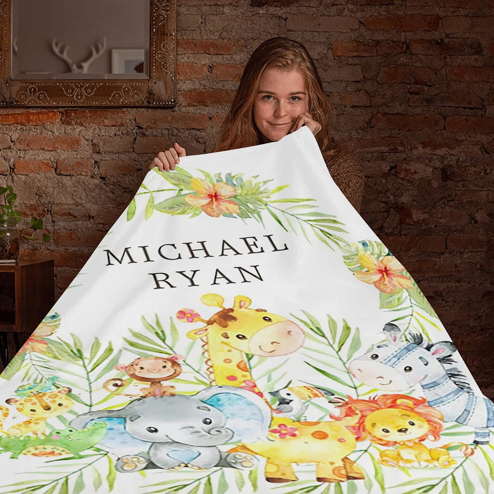 Personalized Baby Blanket with Name & Animals - Custom Soft Blankets for Newborns | Perfect Baby Shower Gift for Boys & Girls | Nursery Decor & Neutral Baby Essentials | Ideal for Cuddling, Swaddling & Photo Props