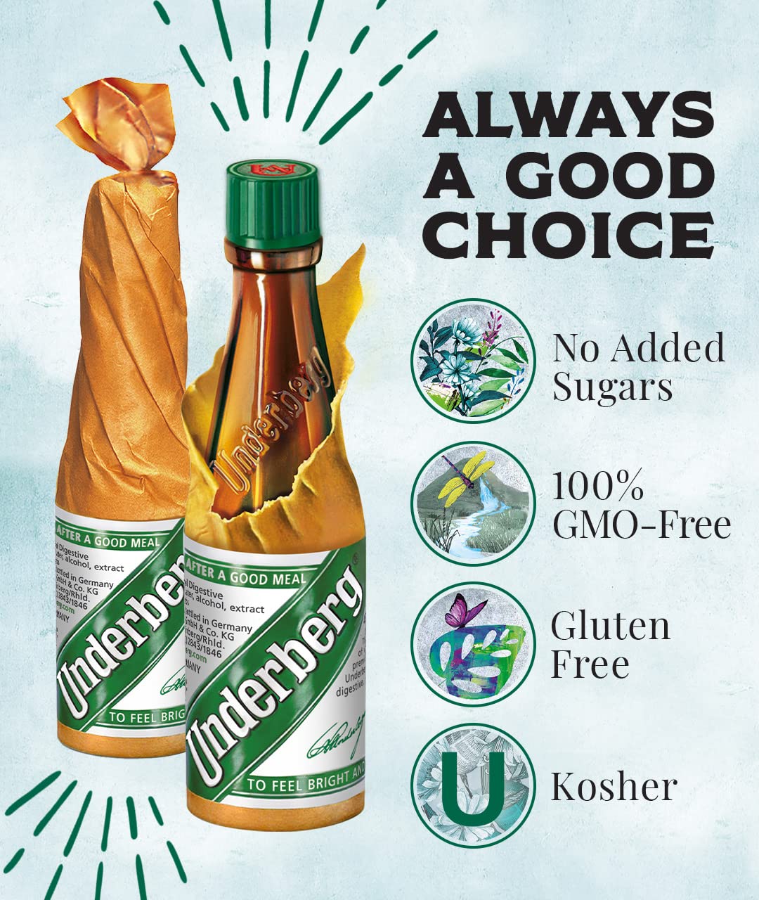 Underberg Digestive Bitters - Pack of 12 Small Herbal Liqueur Bottles for After-Meal Digestive Aid | Perfect for Bars, Restaurants & Home Use After Heavy Meals