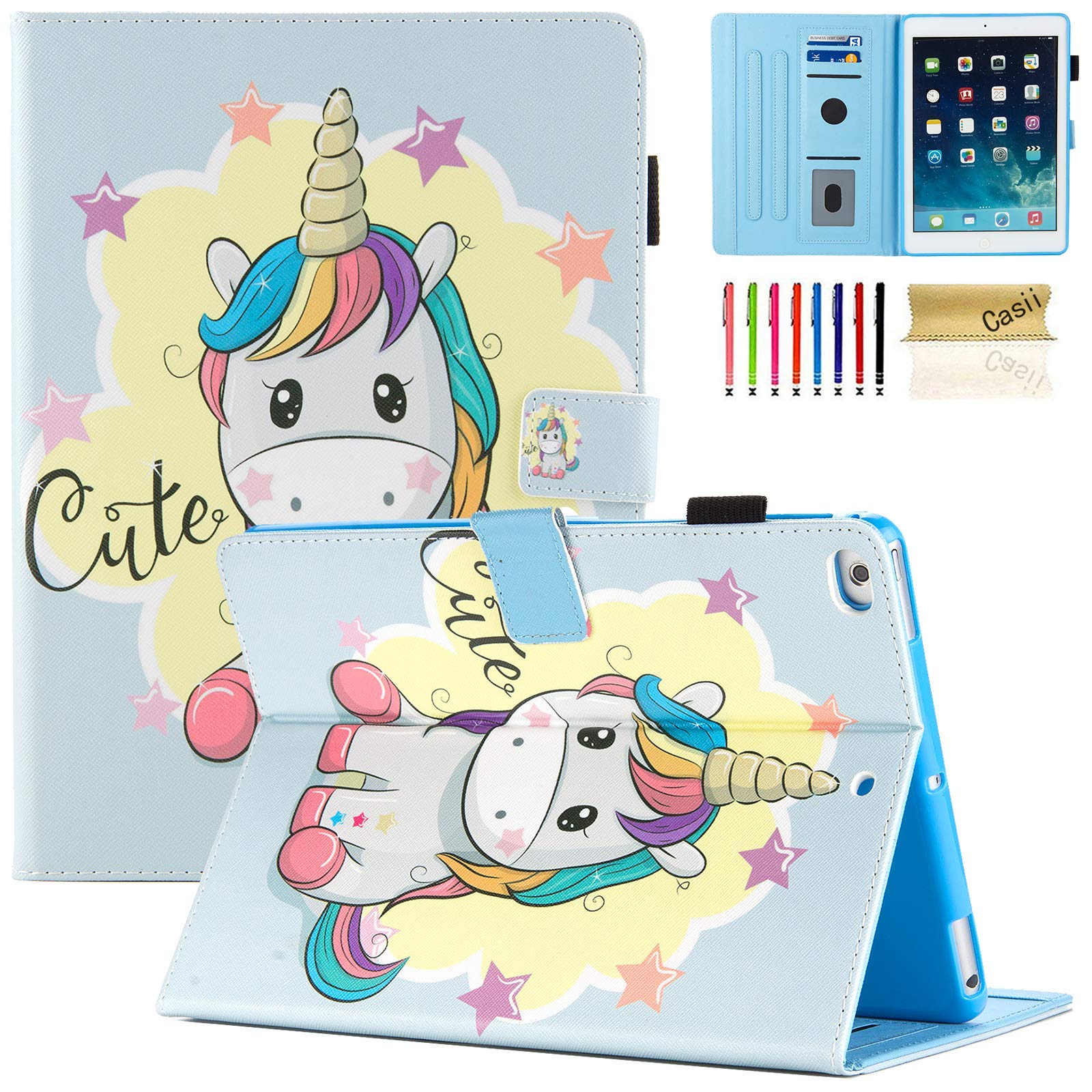 Premium Slim PU Leather Magnetic Folio Case with Card Holders & Auto Sleep/Wake - Compatible with iPad 9.7 Inch 5th/6th Gen, iPad Air & Air 2 (2017/2018 Models) - Cute Unicorn Design - Perfect for Work, School & Travel Protection