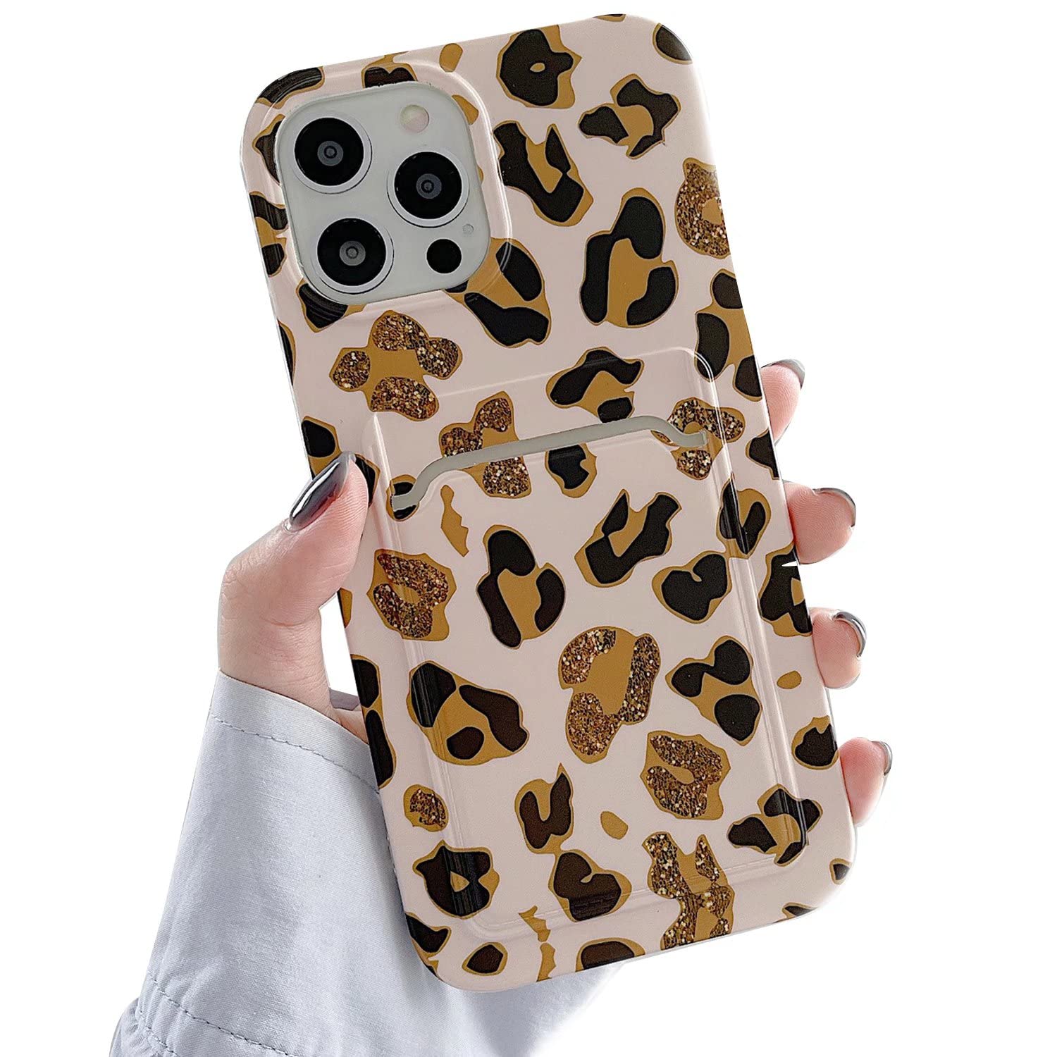FABUVIEW Floral Design Acrylic Phone Case with Card Holder for iPhone SE (2022/2020) & iPhone 7/8 - Leopard Beige Protective Cover for Women & Girls | Perfect for Everyday Use, Travel, and Shopping