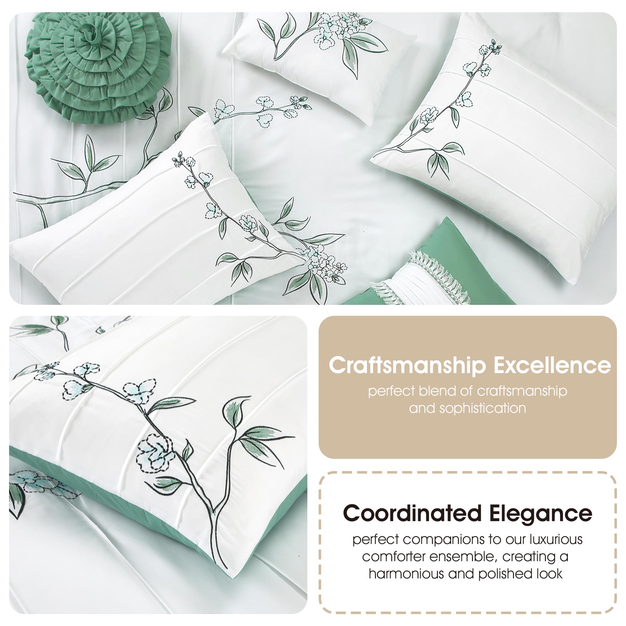 Stratford Park Tropical Green Rose 7-Piece Queen Comforter Set - 100% Polyester Soft Bedding - Perfect for Master Bedroom, Guest Room & Vacation Homes