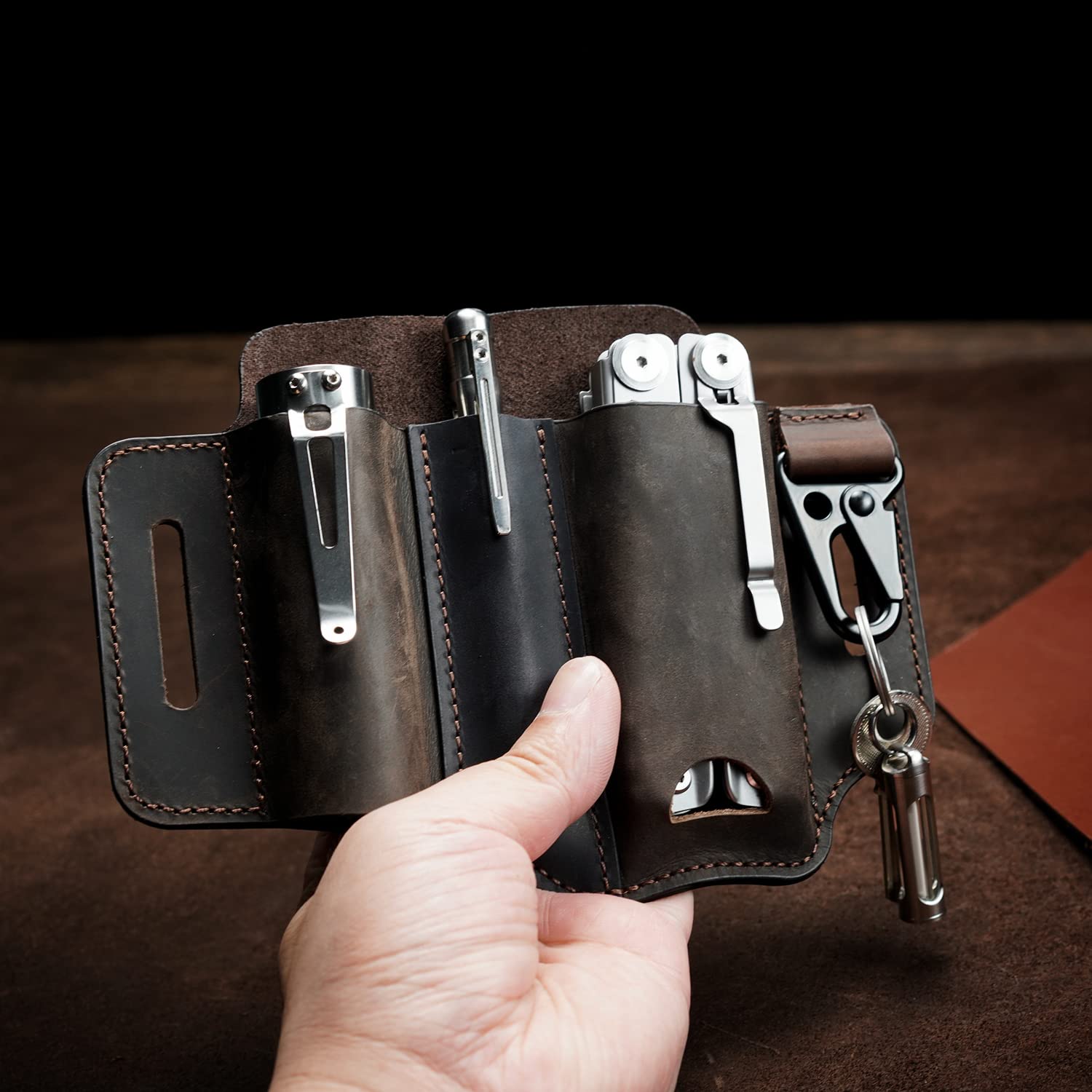 VIPERADE PJ29 Leather Multitool Sheath Belt Organizer - Durable EDC Pocket Pouch for Flashlight & Tools - Perfect for Camping, Hiking & Outdoor Adventures