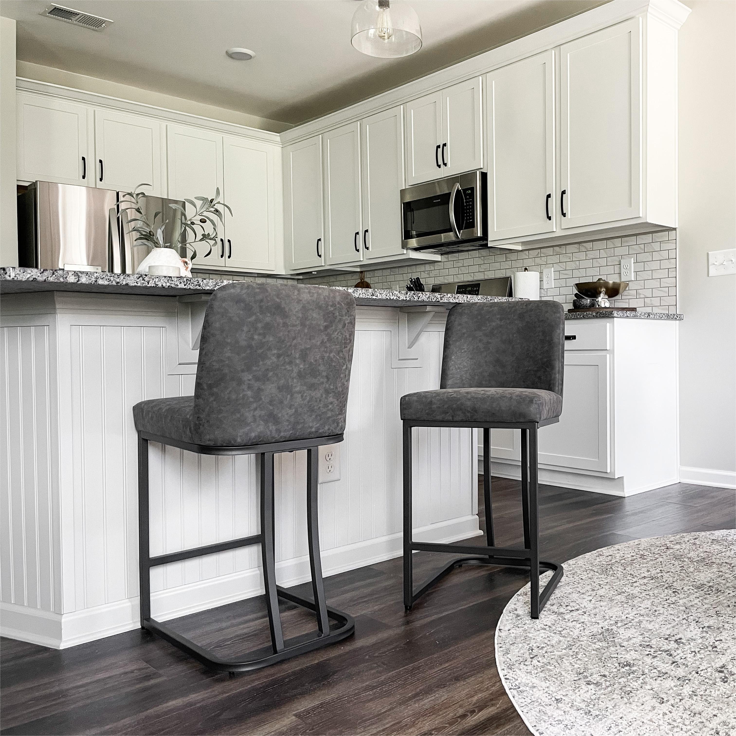 PHI VILLA Modern Square PU Leather Bar Stool with Metal Frame, 24 Inch Height - Stylish Kitchen Island & Home Bar Seating for Dining Room, Breakfast Nook & Entertainment Areas