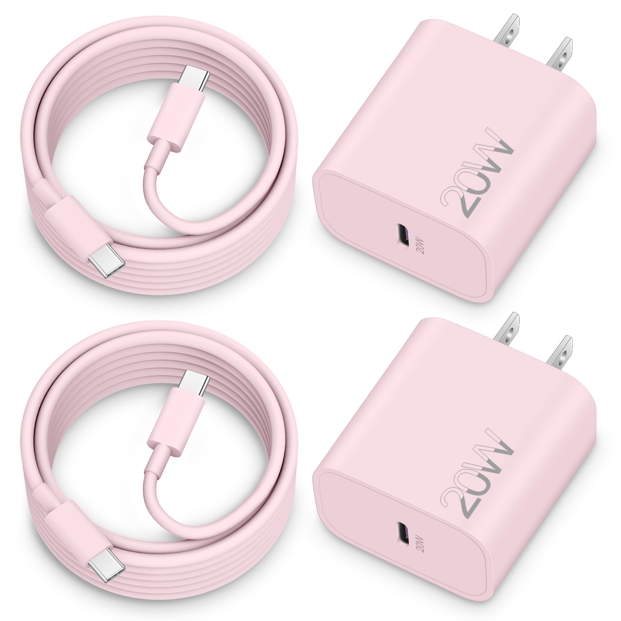iPhone 16/16 Pro Max Fast Charger 20W 2-Pack - USB C Wall Charger Power Adapter for iPhone 16 Series/Pro Models, iPad Pro/Air/Mini & AirPods Pro - Includes 6FT USB-C to C Cable - Perfect for Home, Office & Travel Charging