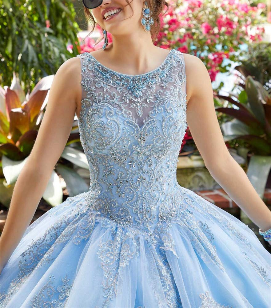 Elegant Women's Scoop Neck Beaded Quinceañera Dress - Appliqued Sweet 16 Party Gown for Quinceañeras, Debutantes & Special Occasions | Perfect for Birthday Celebrations, Formal Dances & Coming-of-Age Ceremonies
