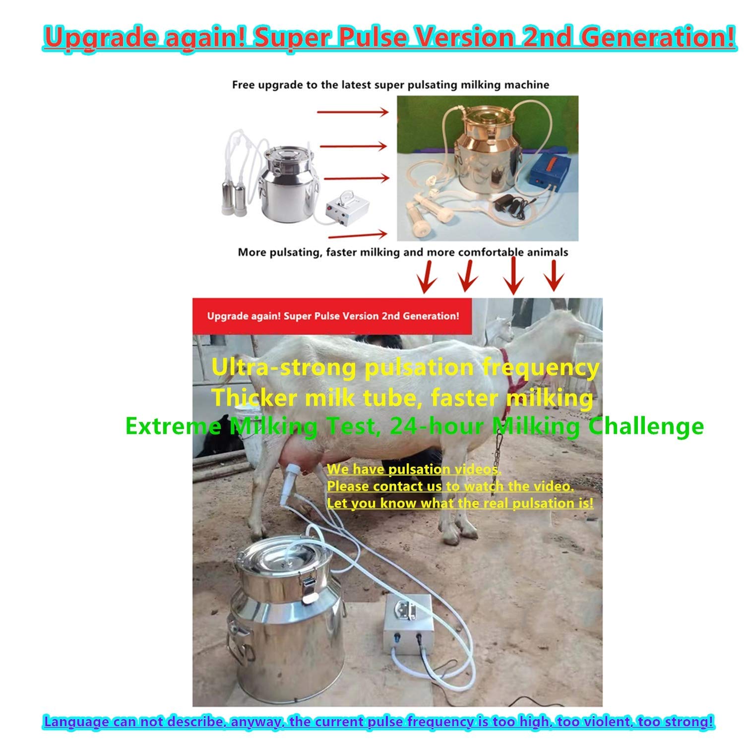 5L Upgraded Rechargeable High-Power Vacuum Milking Machine for Cows - Ultra Strong Pulsation & Suction - Perfect for Small Farms, Homesteads, and Dairy Production