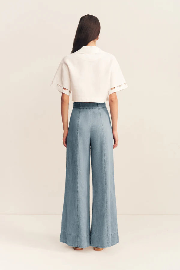 Ellsworth Palazzo Pants for Women - Soft & Flowy Bleached Blue Wide Leg Trousers - Perfect for Casual Wear, Office & Summer Outfits