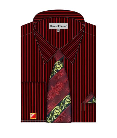 Daniel Ellissa DS3827P2 Red Pinstriped French Cuff Dress Shirt for Men - Perfect for Business Meetings & Formal Occasions