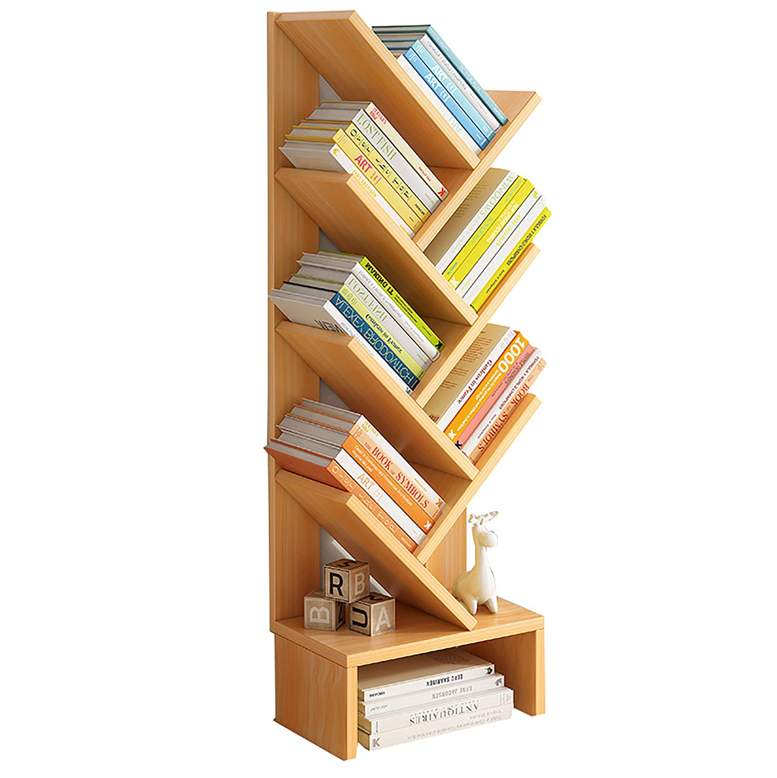 QTQHOME 7-Tier Wooden Bookshelf - Modern Floor Standing Bookcase for Books, Magazines, CDs & Photo Albums - Walnut Storage Shelf (30x17x87.5cm/12x7x34inch) - Perfect for Living Room, Office & Bedroom Organization
