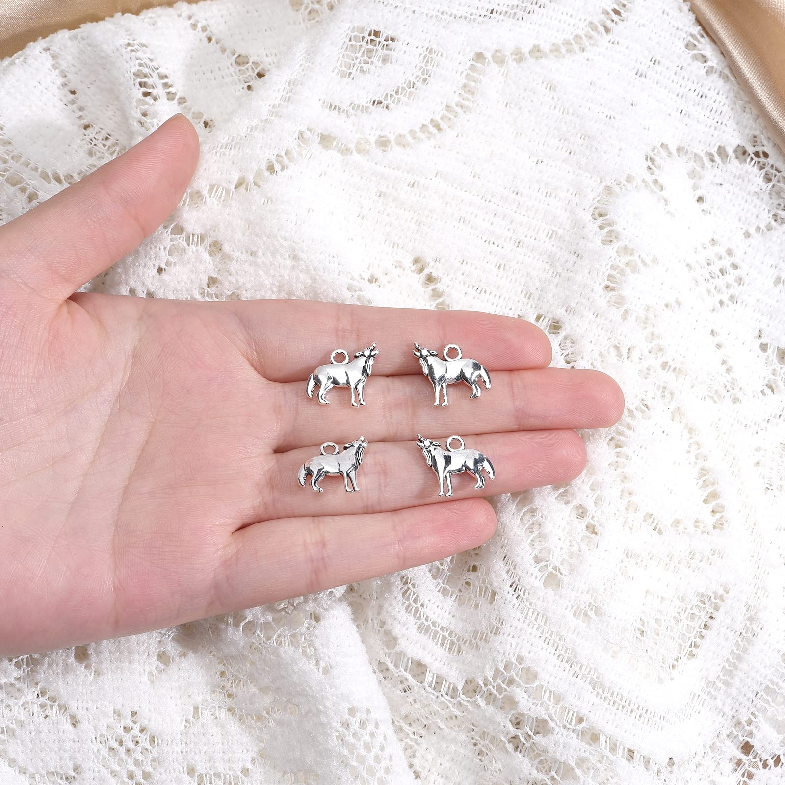 50Pcs Antique Silver Alloy Howling Wolf Charms - DIY Jewelry Making Supplies for Bracelets, Necklaces, Earrings - Perfect for Crafting, Gifts & Gothic Fashion Accessories