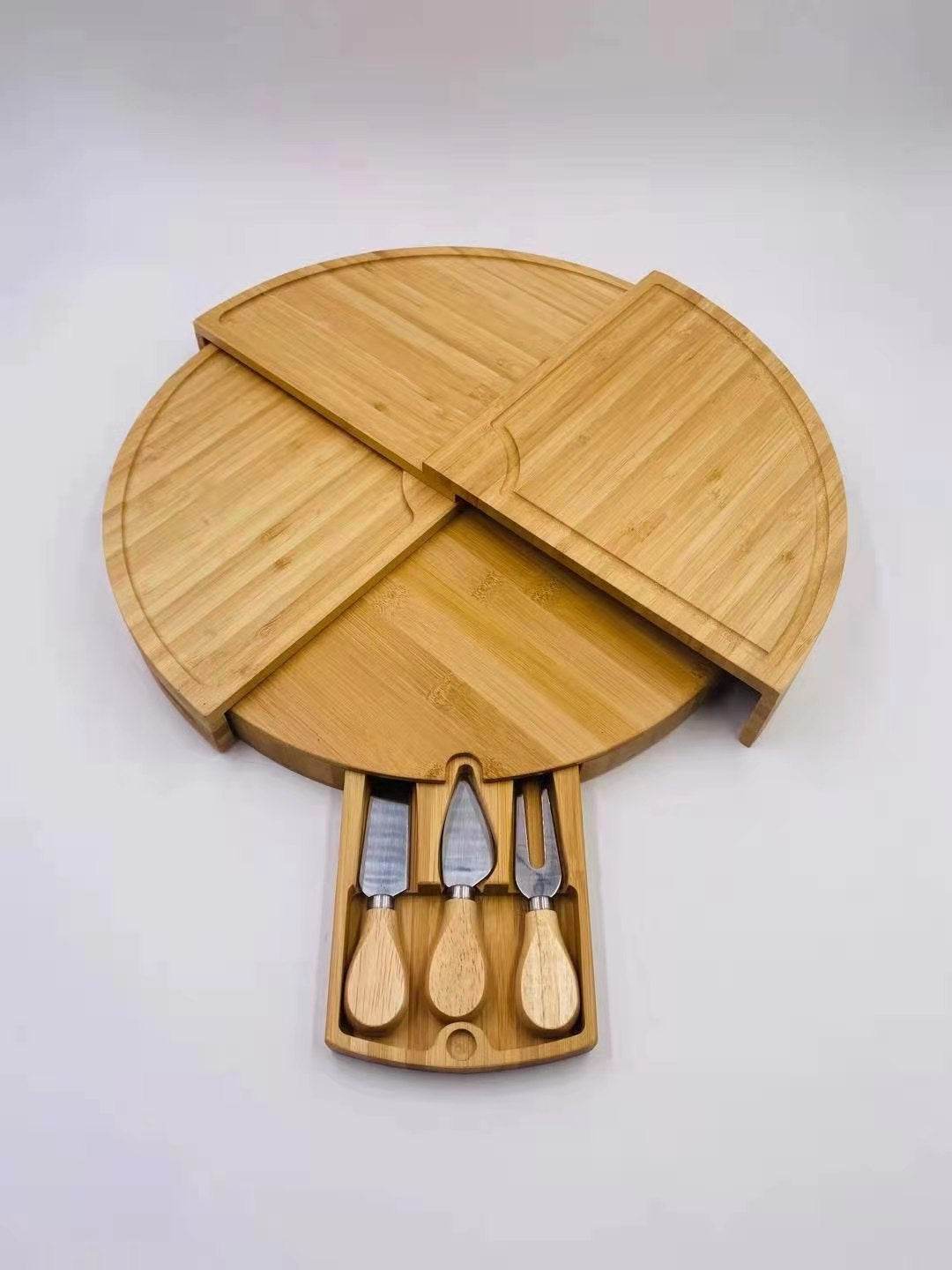 Premium Bamboo Cheese Board Set - Eco-Friendly Charcuterie Serving Tray with Knife Holder - Perfect for Wine Parties, Picnics & Holiday Entertaining