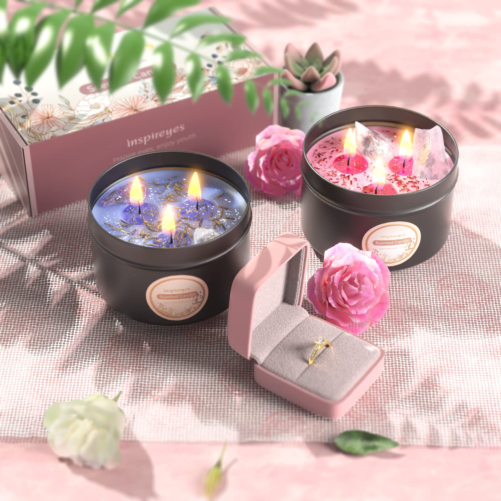 Premium Scented Candles Set with Healing Crystals - 3-Wick 19oz Soy Wax Aromatherapy Candles for Meditation & Manifestation - Large Energy Stones Included - Perfect Birthday Gift for Women - Ideal for Yoga, Spa, Home Decor & Relaxation