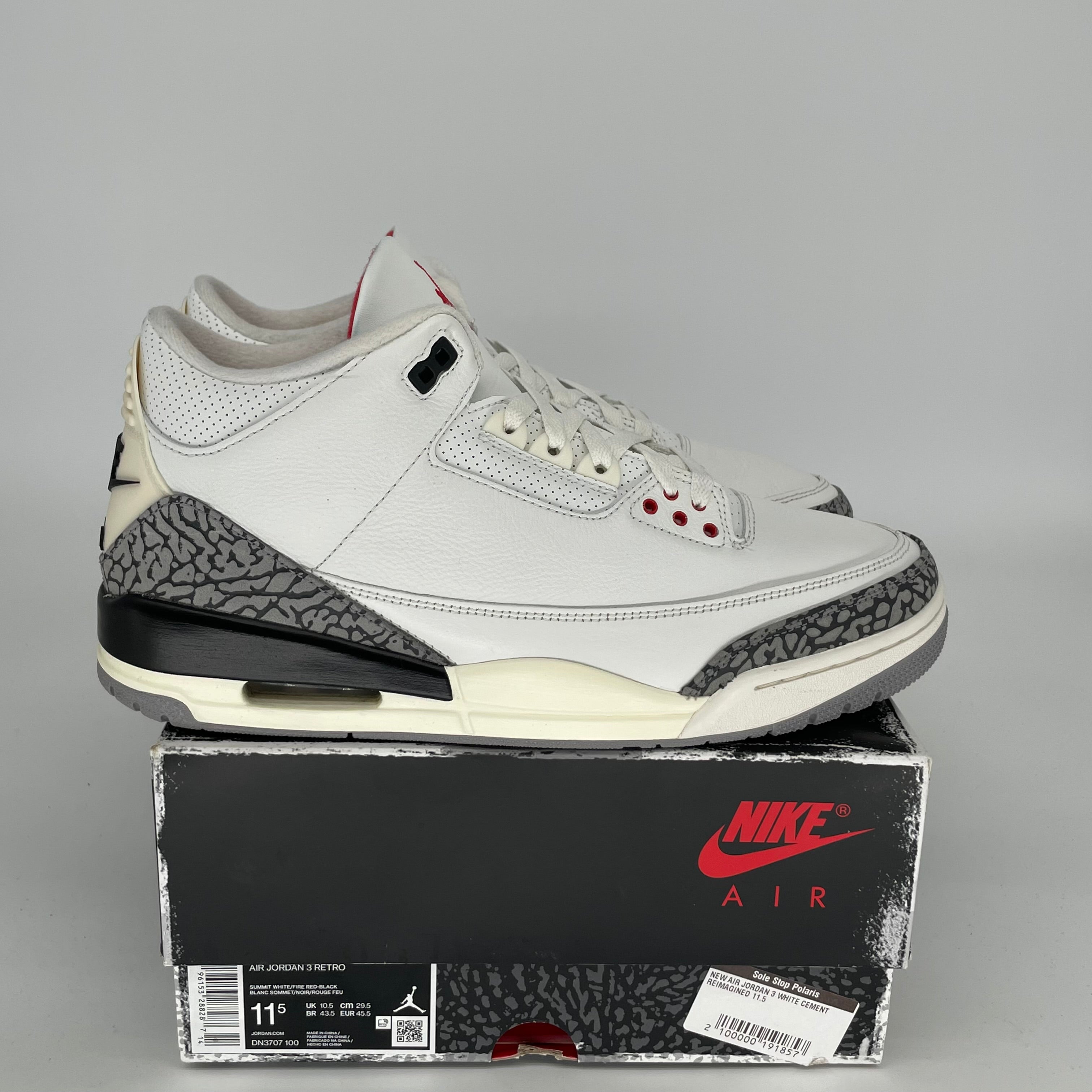 AIR JORDAN 3 White Cement Reimagined Retro Sneakers - Men's Size 11.5 (DN3707-100) | Authentic Basketball Shoes for Streetwear & Casual Outfits