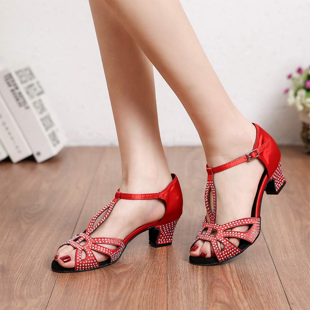 Hipposeus Women's Latin Dance Shoes with Rhinestones - Professional Ballroom Salsa Tango Performance & Practice Shoes, Model 419 - Perfect for Dance Competitions, Parties & Studio Training