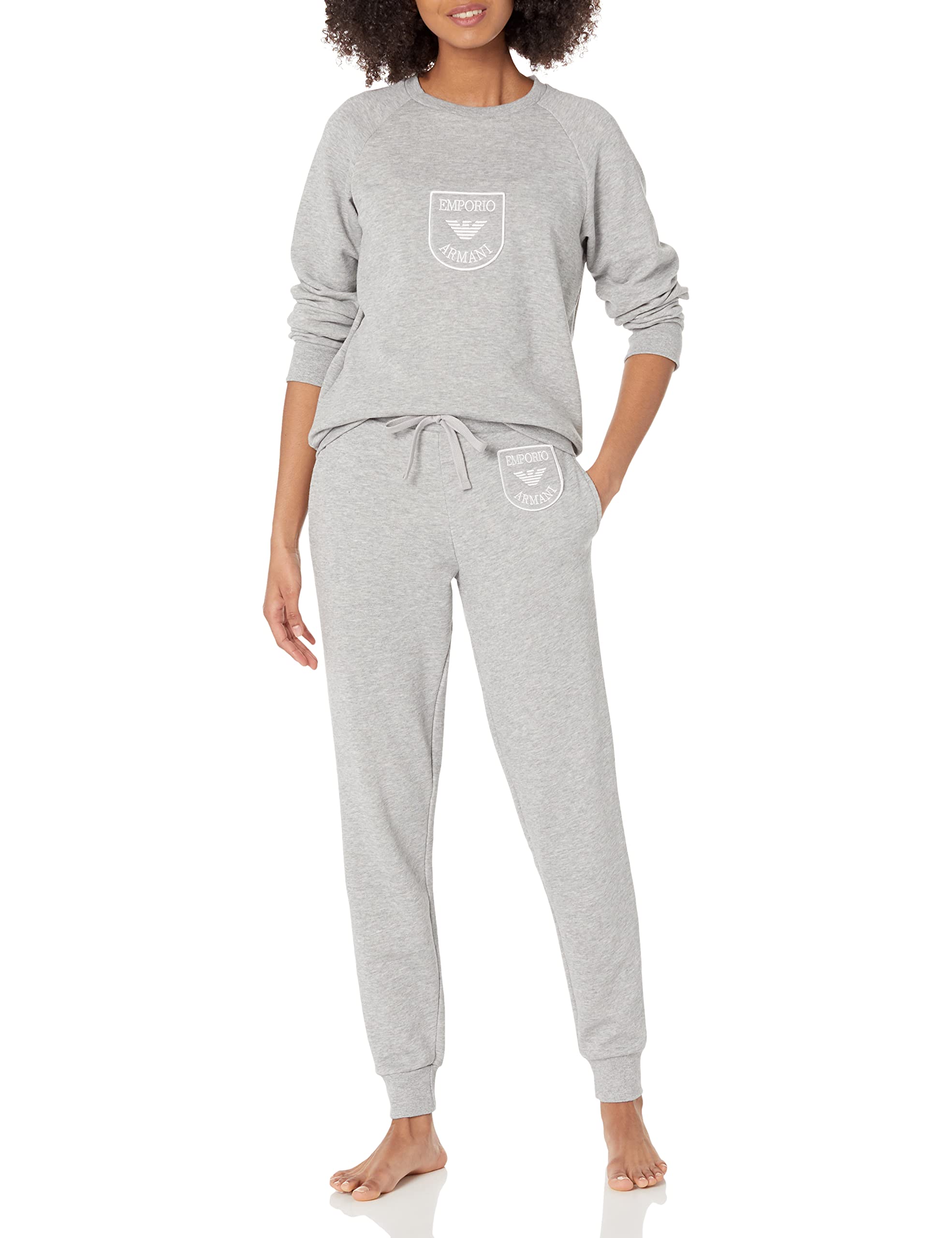 Emporio Armani Women's Iconic Terry Sweater and Pants Set - Soft Lounge Wear for Home, Travel & Casual Outings