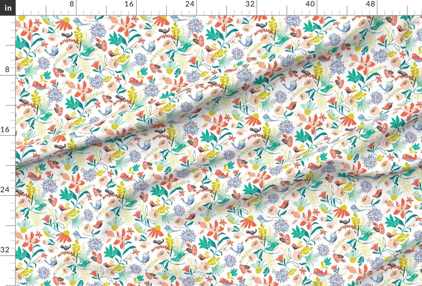 Garden Bird Floral Printed Minky Fabric Fat Quarter - Soft Plush Fabric for Sewing Baby Blankets, Quilt Backing & DIY Crafts - Spring Summer Chintz Design for Nursery Decor & Home Textiles