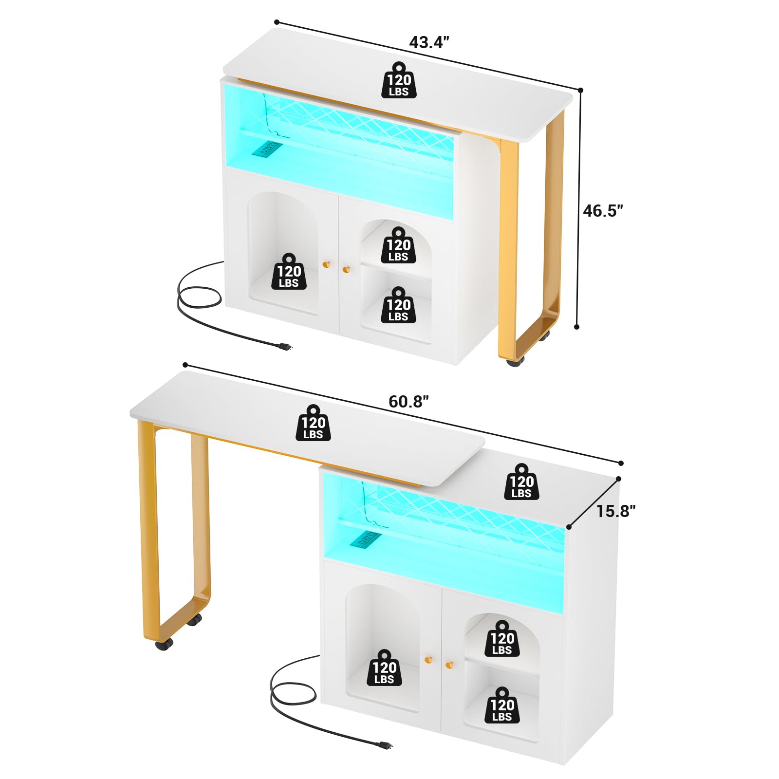 Cyclysio Rotating Wine Bar Cabinet - LED Lighted Home Bar with Power Outlets, Wine Rack & Glass Holder - Corner Bar Cabinet with Storage Doors - Perfect for Dining Room, Living Room & Home Entertaining