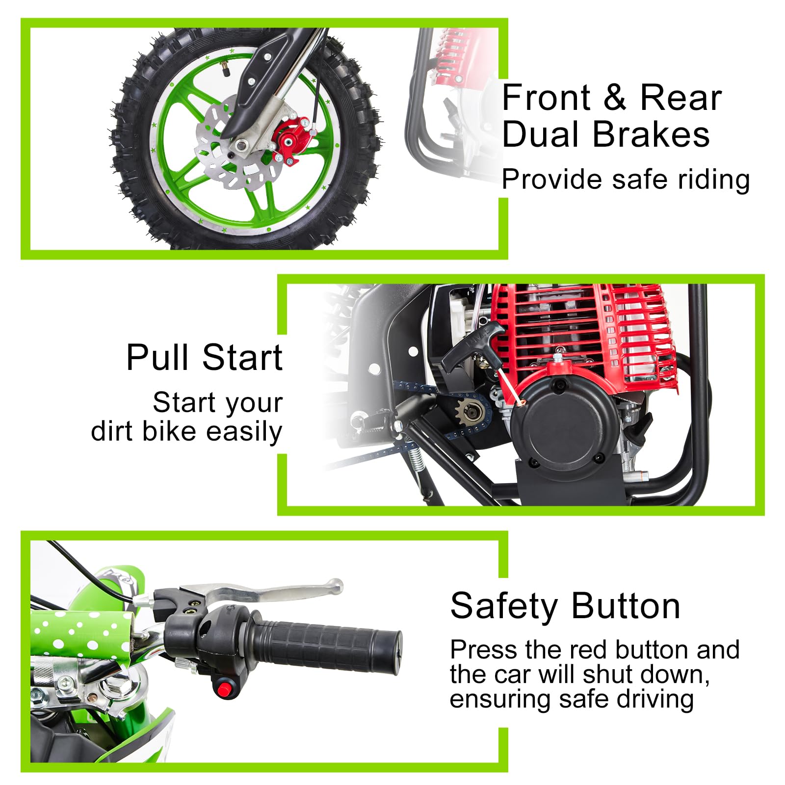 49cc Kids Dirt Bike - 4-Stroke Mini Pit Bike for Boys & Girls Ages 8-14 | Off-Road Gas Motorcycle in Green | Perfect for Backyard Trails & Off-Road Adventures