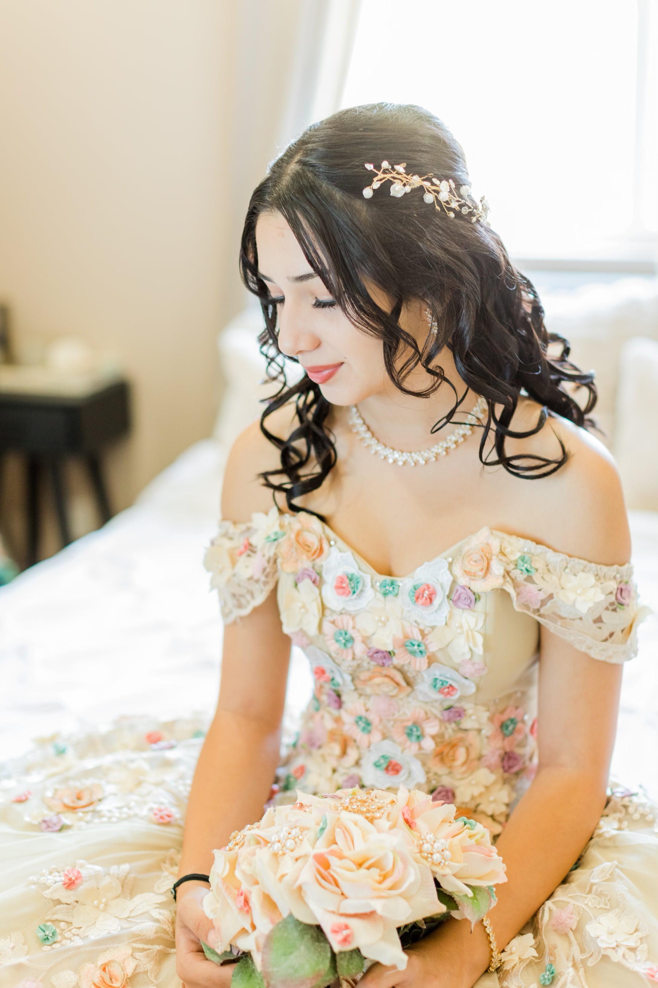 Ellee Real Quinceanera Crystal Hair Vine with Swarovski Elements - Ivory Bridal Headpiece for Weddings, Quinceañeras & Special Occasions