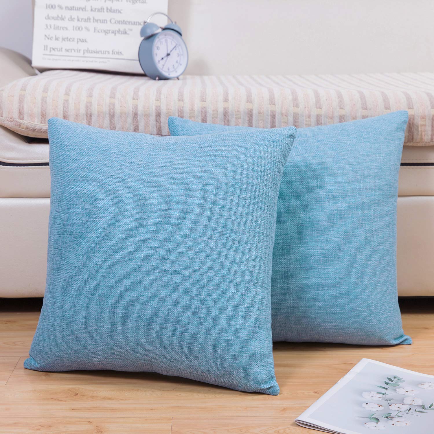 Jepeak 2-Pack Linen Throw Pillow Covers - 20x20 Inch Square Farmhouse Modern Decorative Cushion Cases for Sofa, Couch & Bed - Soft Medium Blue Home Decor - Perfect for Living Room, Bedroom & Nursery Accents