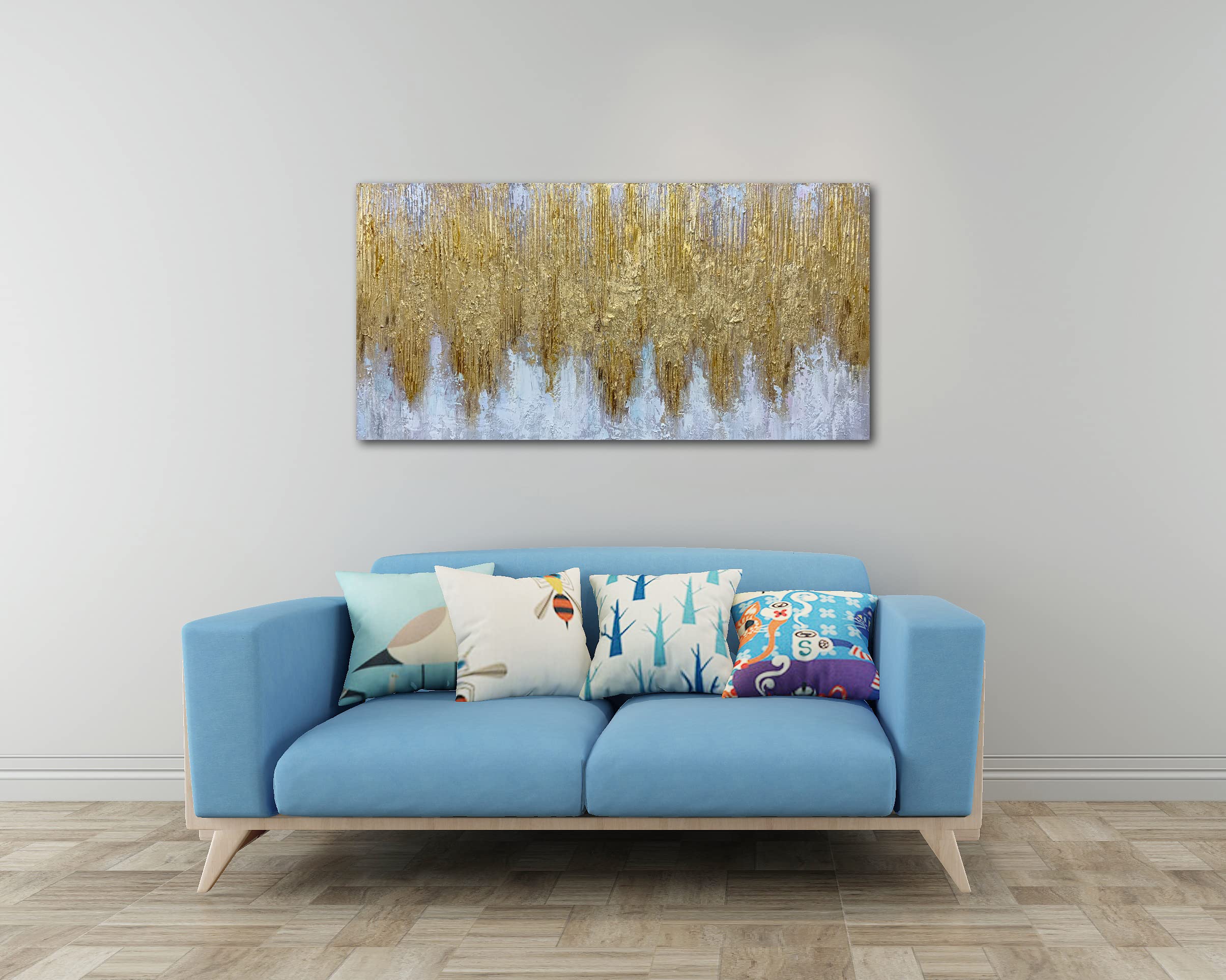 Tiancheng Art 24x48 Inch Hand-Painted Golden Oil Painting on Canvas - Framed Contemporary Wall Art for Home, Kitchen & Office Decor | Ready to Hang Living Room & Bedroom Wall Decor