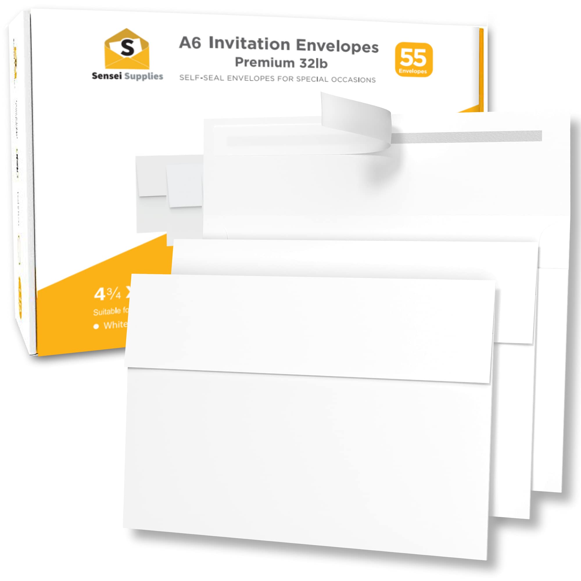 4x6 Envelopes A6 Size - 55 Pack Self Seal Small White Envelopes for Invitations, Baby Showers, RSVPs, Photos, Greeting Cards | Perfect for Wedding Invites, Thank You Notes & Business Correspondence