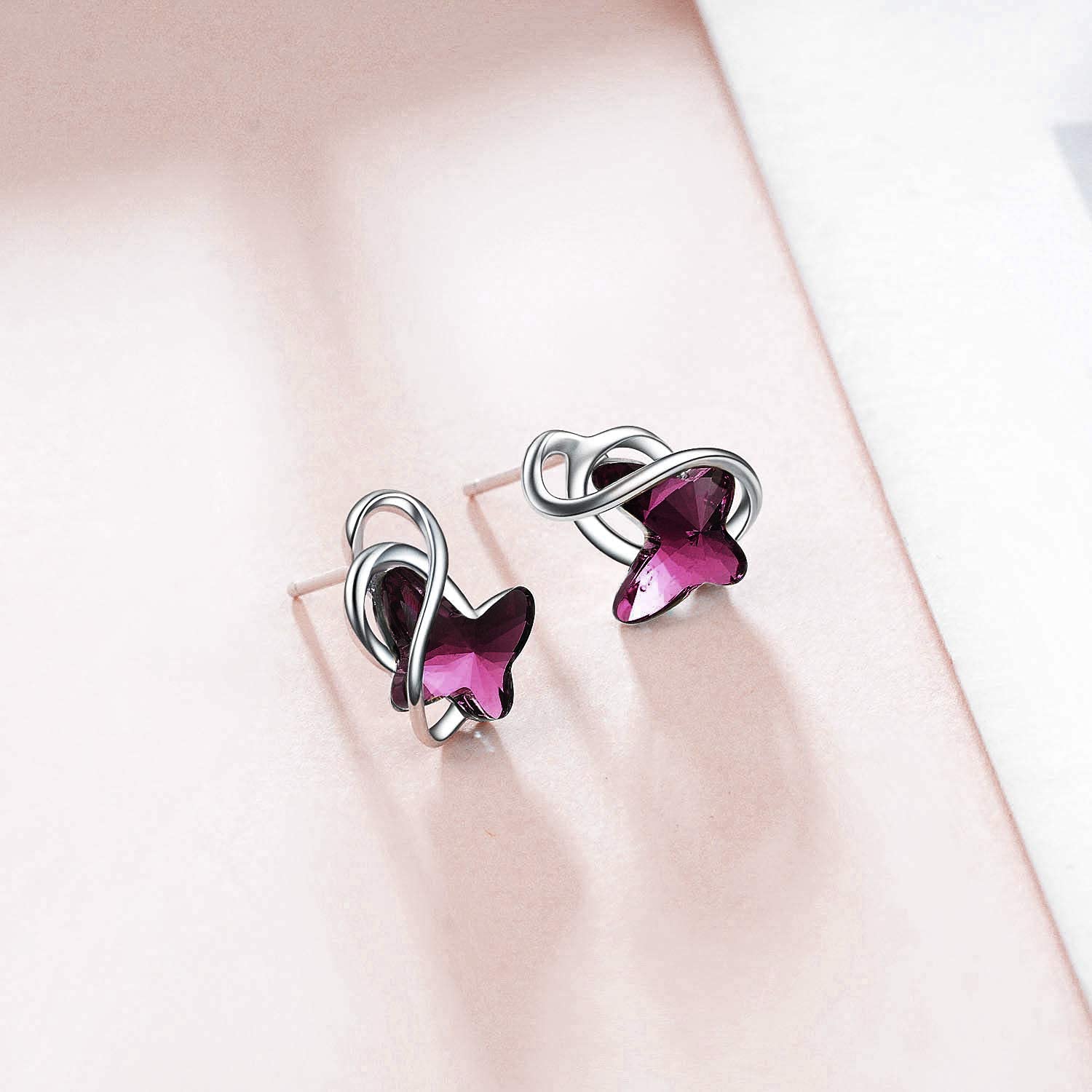 AOBOCO Sterling Silver Infinity Butterfly Necklace, Earrings & Ring Set with Austrian Crystals | Elegant Butterfly Jewelry for Women | Perfect Anniversary, Birthday Gift for Butterfly Lovers | Ideal for Date Nights, Weddings & Special Occasions