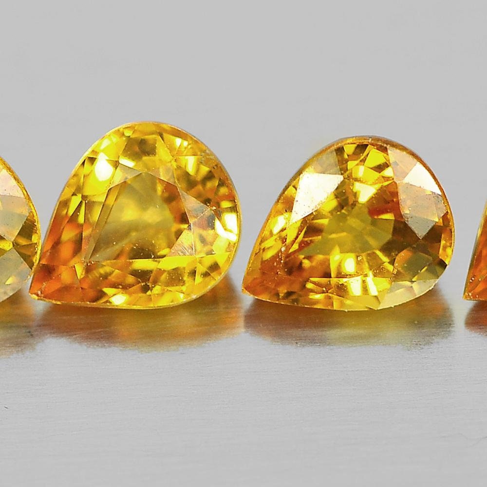 1.89tcw Natural Vivid Medium Yellow Sapphire 5x4mm Pear Cut Loose Gemstones - 4pc VS Clarity September Birthstone for Jewelry Making, Engagement Rings & Birthstone Gifts