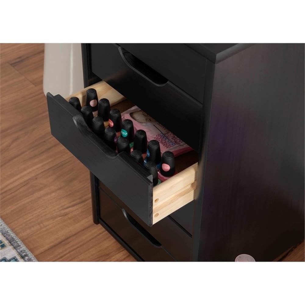 Mid Century Modern 6-Drawer Wood Dresser with Wheels - Black Rolling Storage Cabinet, Mobile Organizer Cart for Bedroom, Office, Living Room (15.35