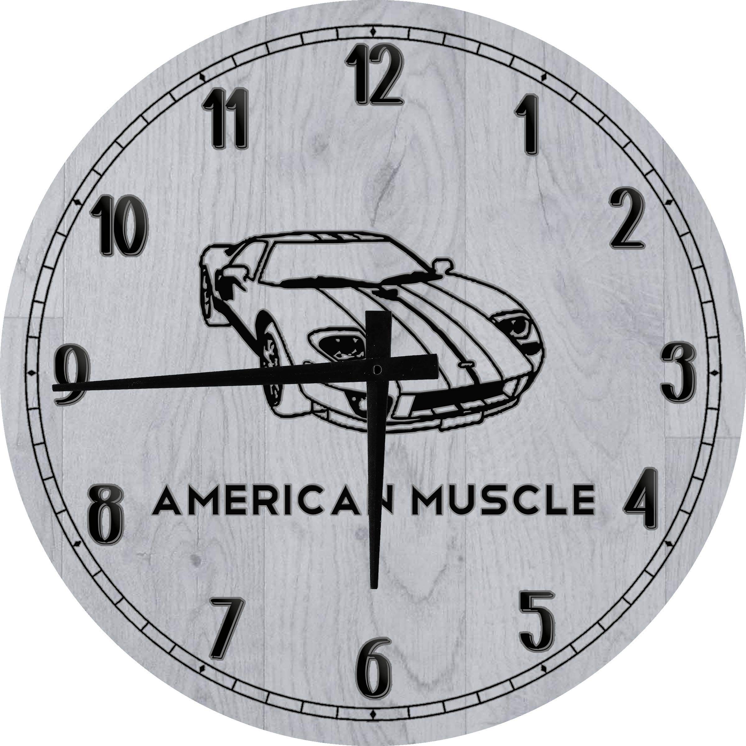 American Muscle GT40 GT350 Racing Limited Edition 24 Inch Large Round Wall Clock - Battery Operated Gray Wall Art for Garage, Man Cave, and Home Office Decor