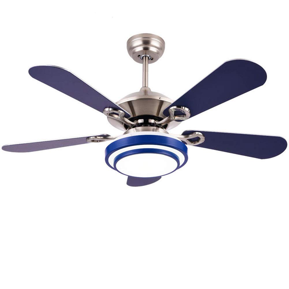 52 Inch Modern Blue Ceiling Fan with LED Light Kit - 5 Reversible Stainless Steel Blades, 3 Color Temperatures, Quiet Motor - Contemporary Chandelier Fan for Dining Room, Bedroom, Living Room & Home Decor