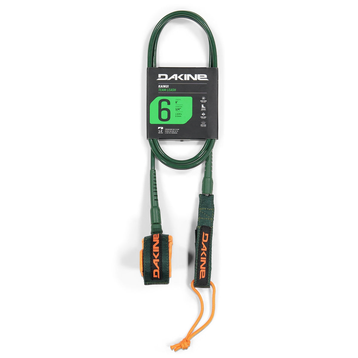 Dakine Kainui Team 6' X 1/4 Surf Leash - Olive Green for Surfing, Paddleboarding & Water Sports | Durable & Comfortable Ocean Gear