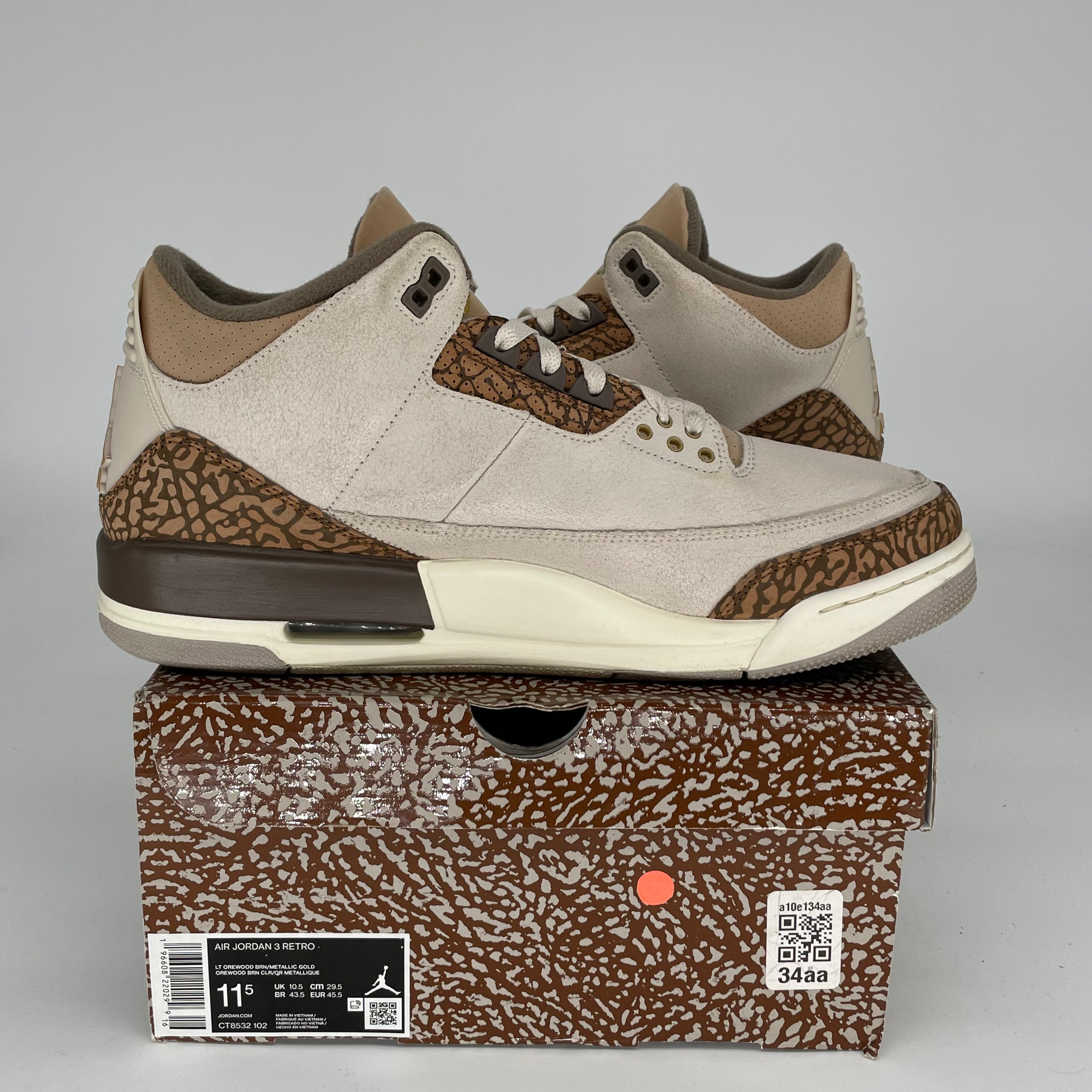 AIR JORDAN 3 PALOMINO Men's Basketball Shoes Size 11.5 - Style CT8532-102 | Retro Sneakers for Casual Wear & Street Fashion