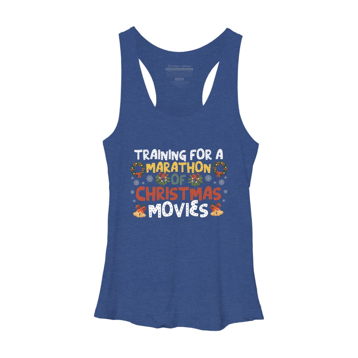 Design By Humans Women's Marathon Training & Christmas Movies Racerback Tank Top - Gym Workout & Holiday Casual Wear