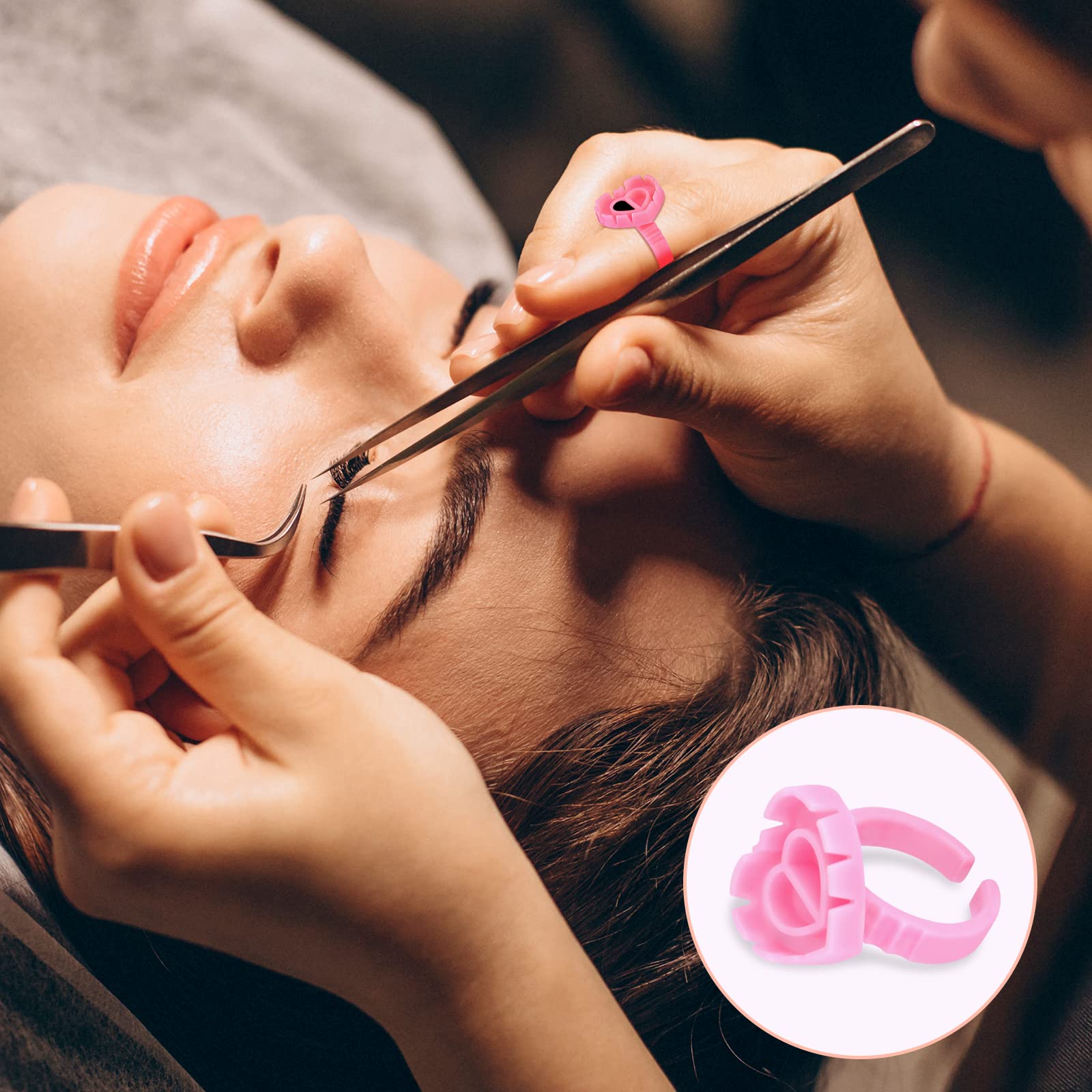 PROUSKY 100Pcs Eyelash Extension Glue Rings - Lash Adhesive Rings for Professional & DIY Eyelash Extensions, Pink Lash Glue Holder Blossom Cup (2 Usage Methods) - Perfect for Salon, Home Use & Beauty Professionals