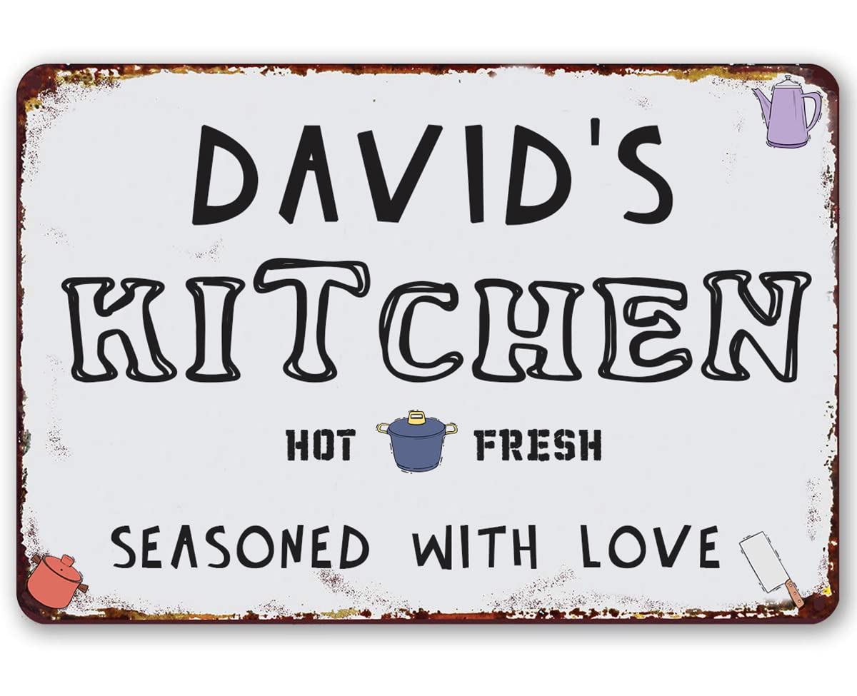 MOWIPOWI Personalized Kitchen Sign - Farmhouse Wall Decor with 'Seasoned with Love' Design, Hot & Fresh Theme, Custom Name Signs for Home Bar, Restaurant Counter, and Kitchen Decor, Perfect for Rustic and Modern Interiors