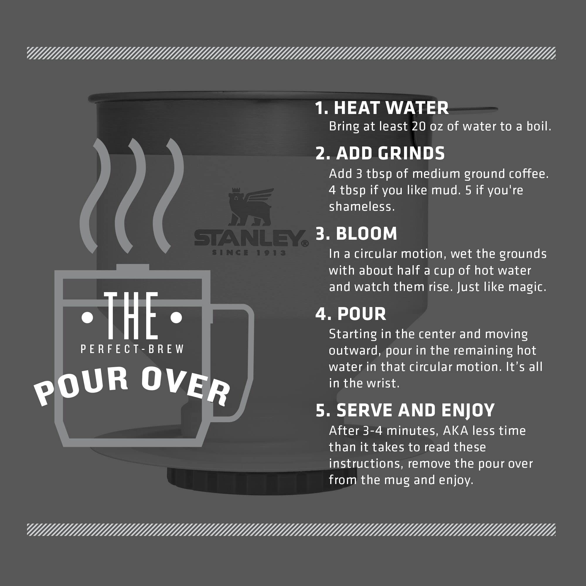 Stanley Perfect Brew Pour Over Coffee Maker - Manual Single Cup Drip Coffee Maker with Reusable Stainless Steel Filter | BPA-Free, Easy to Clean | Ideal for Camping, Office & Home Brewing | Polar Series
