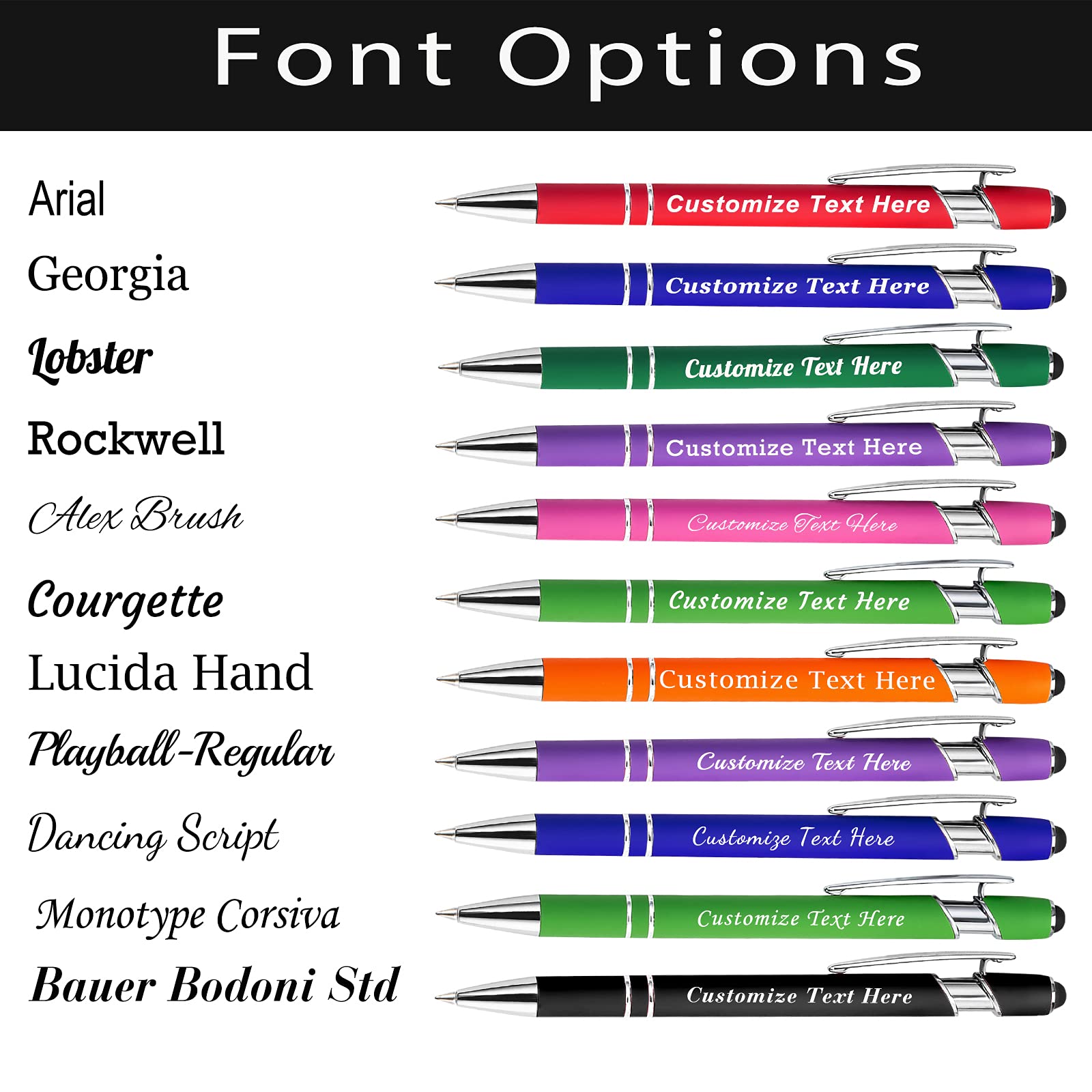 24-Pack Custom Engraved Ballpoint Pens with Stylus Tip - Personalized Name/Message/Logo - Medium Point Black Ink - Perfect for Wedding Favors, Graduation Gifts, Birthday Presents & Corporate Events