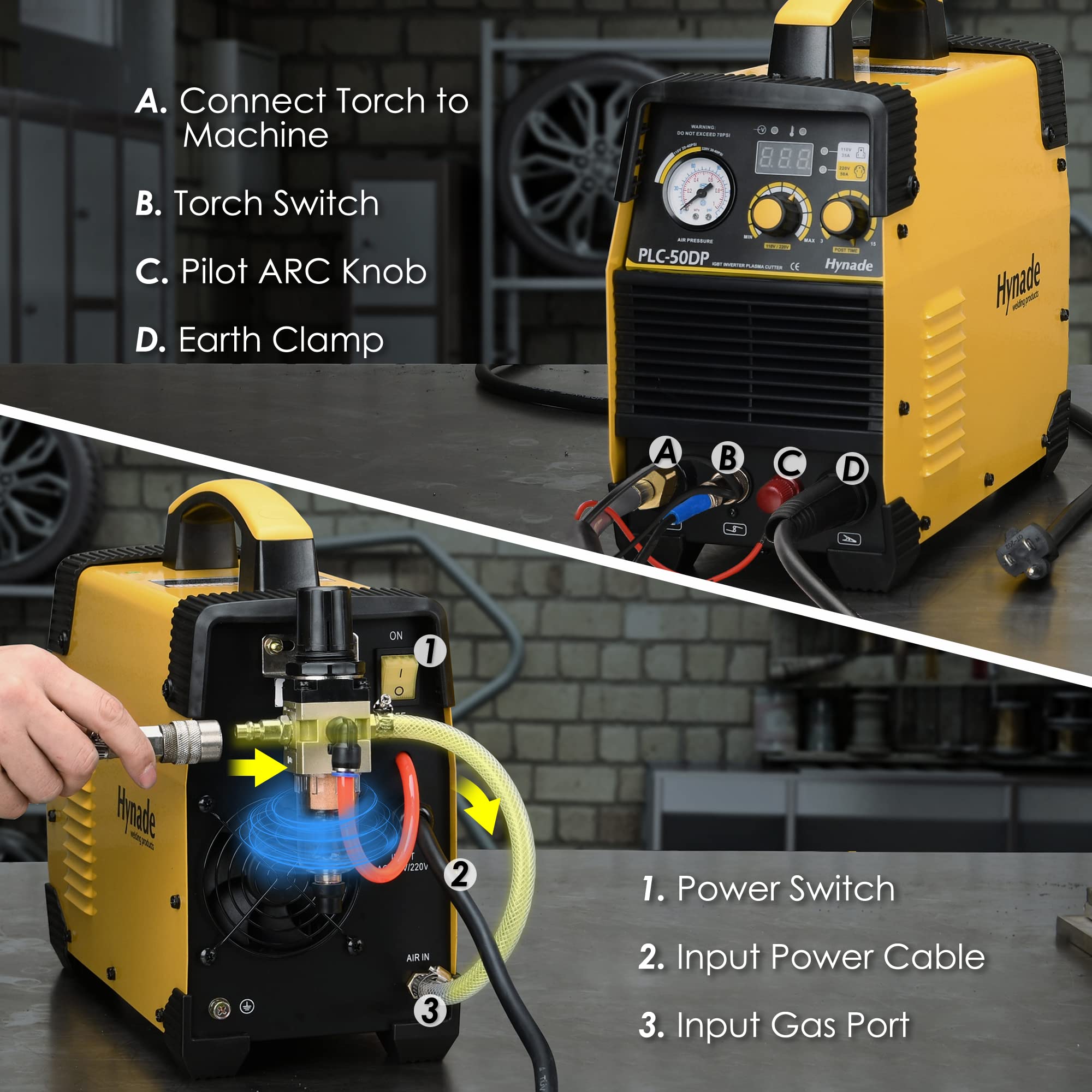 Hynade PLC-50DP 50Amp Pilot Arc Plasma Cutter - High Frequency Non-Touch Digital Cutting Machine, Dual Voltage 110V/220V DC Inverter - Ideal for Metal Fabrication, Automotive Repair & DIY Projects