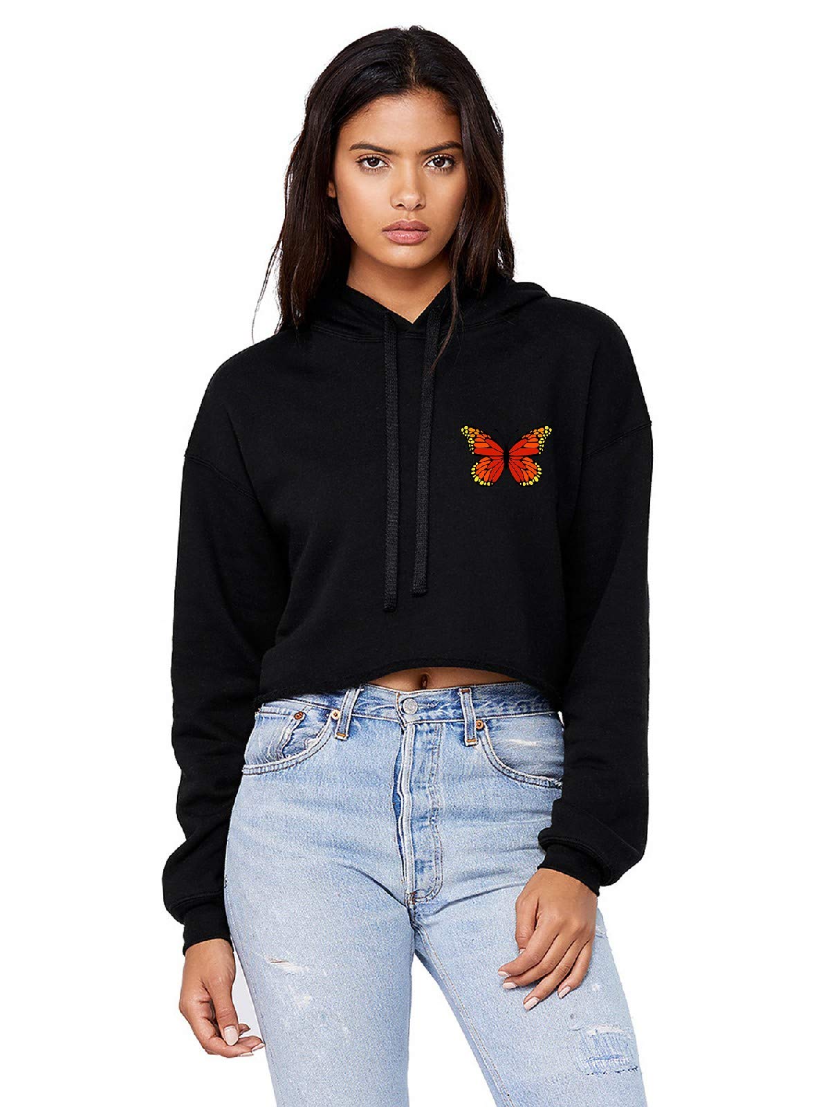 Awkward Styles Women's Casual Long Sleeve Pullover Hoodie with Butterfly Pocket Print | Cropped Sweatshirt for Women | Perfect for Fall Layering, Gym Wear & Street Fashion