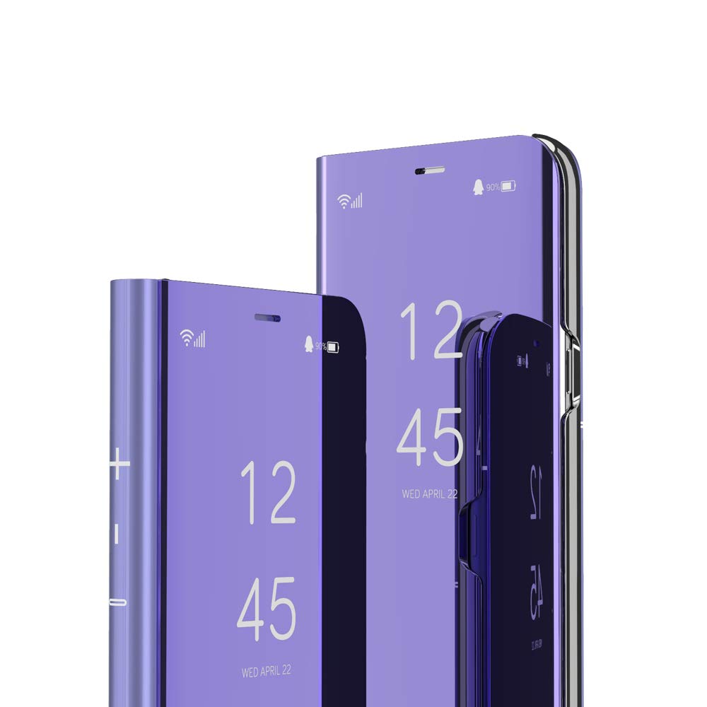 Samsung Galaxy S21 Ultra Case with Mirror & Kickstand - Clear Glitter Shockproof Flip Cover for Women, Makeup Mirror Design, Purple - Perfect for Daily Use, Travel & Selfies